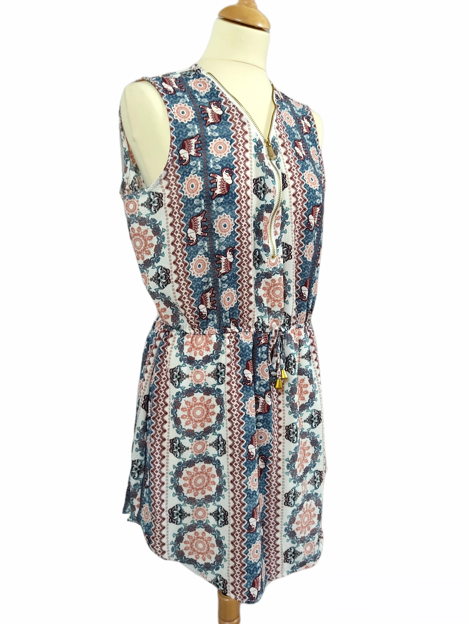 Robe été mi-longue large 40 L - motifs élephants indien - Neuve avec étiquette – photo 4
